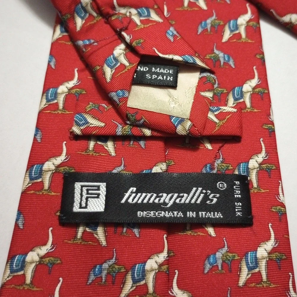 Fumagalli's Red Silk Elephant Pattern Necktie Hand Made in Spain Mens Tie